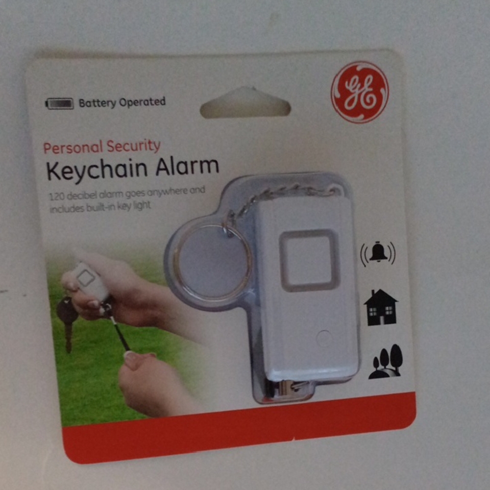 GE White Compact Keychain Alarm for Personal Safety